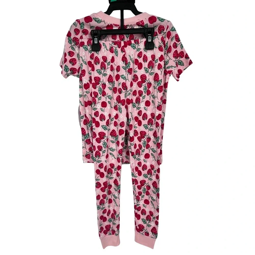 Pink‎ Strawberry Cherry Print Pajamas Girls 5T Snug Fit 2pc Set Springtime Cute
